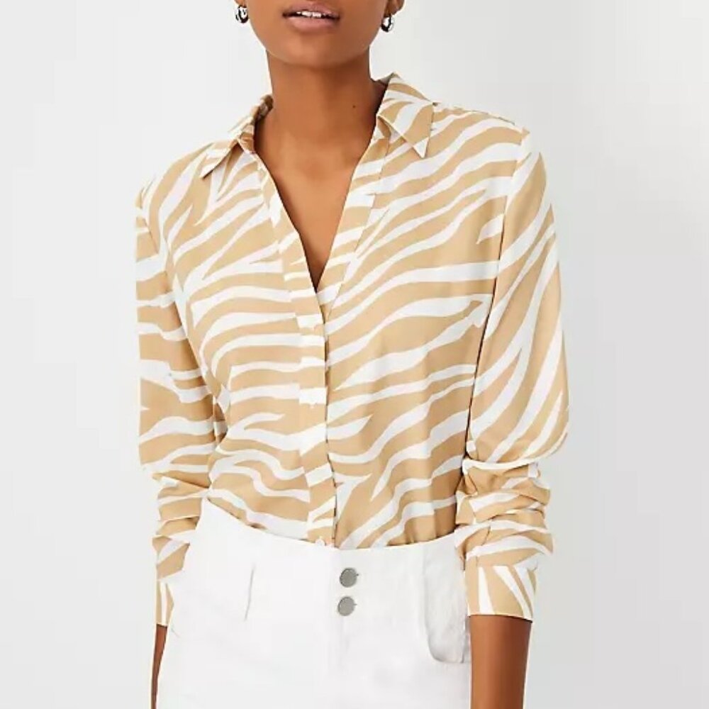 Ann Taylor Zebra Stripe Essential Shirt - XL